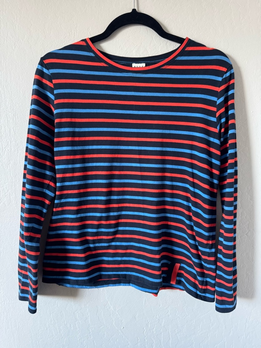 KULE Modern Striped Long Sleeve Tee in Navy, Red & Light Blue Sz Small